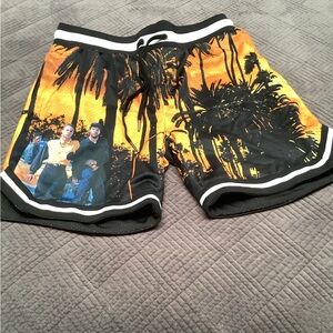 Boys N the Hood mens shorts. PALACE Men's Black & Orange Palm-Print. 451